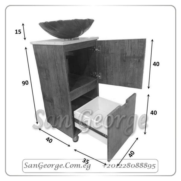 وحده حوض خشب مع رخام 40 × 40 على الارض من WU-83 San George Design