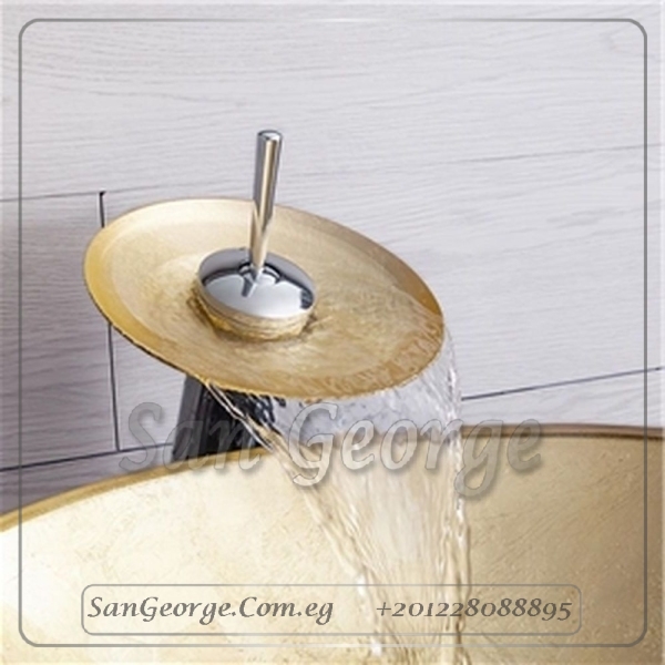 Glass Bathroom Sink A-Gold by San George Design - حوض + خلاط شلال