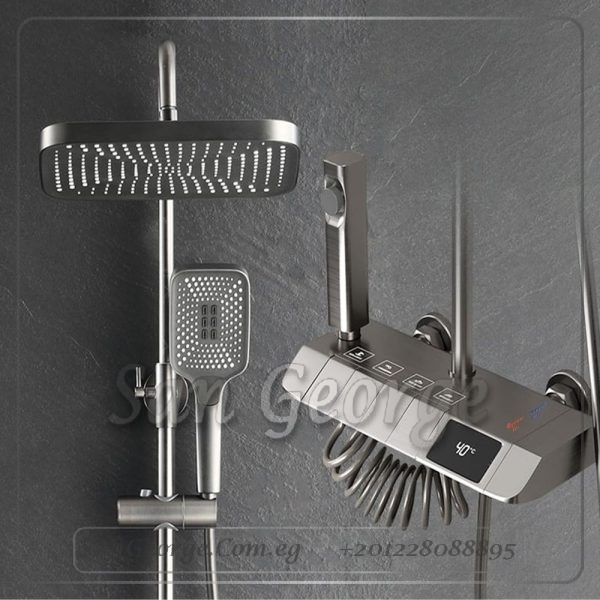 Bathroom Rain Shower Piano Key Shower Faucet Set Gun Gray Digital Display Shower System
