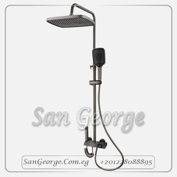 Digital Display Keyboard Rainfall Shower Black Faucet Tub Spout Mixer Set Handspray