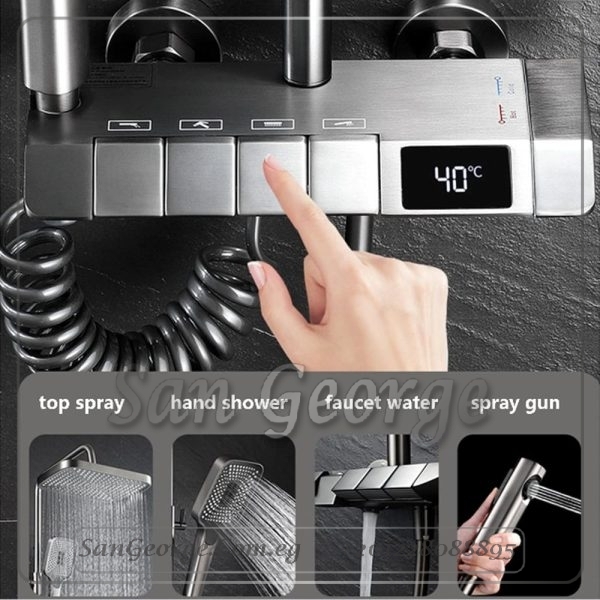 Bathroom Rain Shower Piano Key Shower Faucet Set Gun Gray Digital Display Shower System