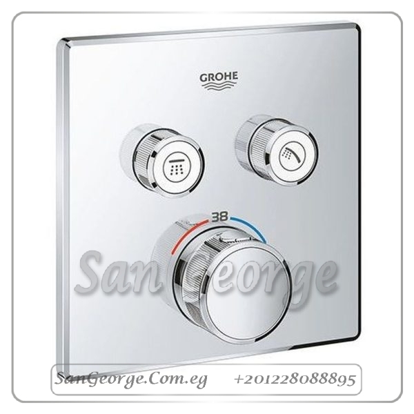 ثيرم سمارت كنترول وش خلاط بانيو دفن بدون جسم ۲ مخرج مربع كروم Gr- 29124000 جروهي Grohe
