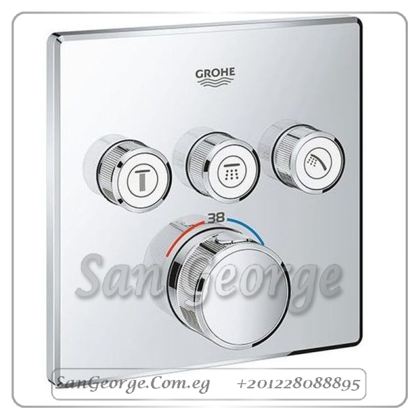 ثيرم سمارت كنترول وش خلاط بانيو دفن بدون جسم ۳ مخرج مربع كروم Gr- 29126000 جروهي Grohe