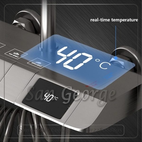 Bathroom Rain Shower Piano Key Shower Faucet Set Gun Gray Digital Display Shower System