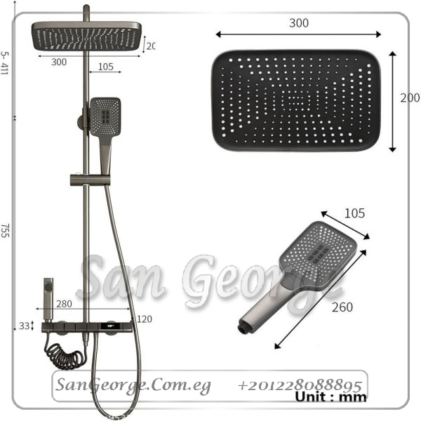 Bathroom Rain Shower Piano Key Shower Faucet Set Gun Gray Digital Display Shower System