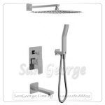 طاسة شاور جواد 30*30 سم مربعة دفن بالسماعة ومخرج سفلي و وش دفن بالمحول رمادي EBOX-00223PVY