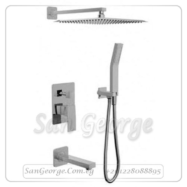طاسة شاور جواد 30*30 سم مربعة دفن بالسماعة ومخرج سفلي و وش دفن بالمحول رمادي EBOX-00223PVY