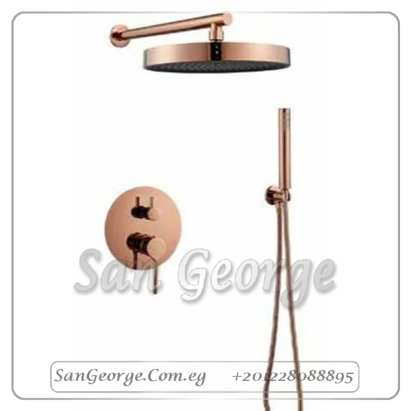 طاسة شاور جواد 30*30 سم مدورة دفن بالسماعة و وش دفن بالمحول بدون مخرج سفلي روز جولد EBOX-00332PVR