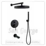طاسة شاور جواد 30*30 سم مدورة دفن بالسماعة ومخرج سفلي و وش دفن بالمحول اسود EBOX-00333B