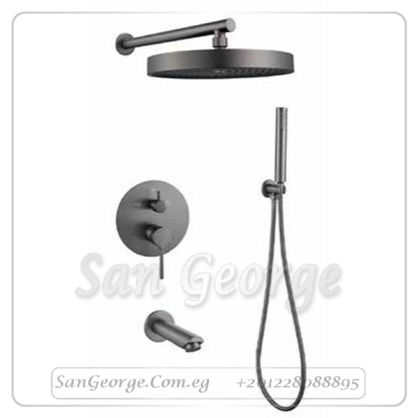 طاسة شاور جواد 30*30 سم مدورة دفن بالسماعة ومخرج سفلي و وش دفن بالمحول رمادي EBOX-00333PVY