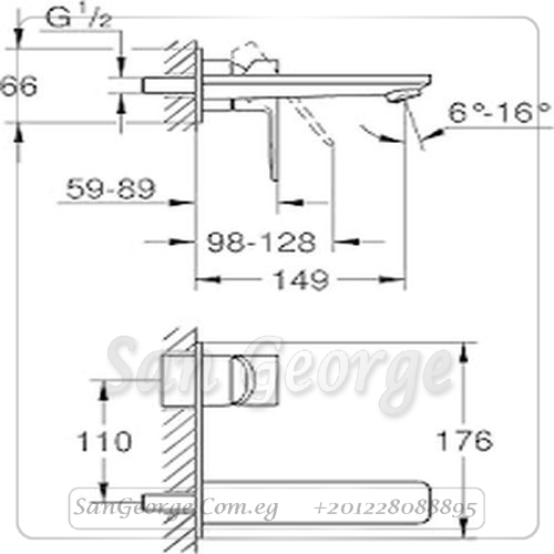 لينر خلاط حوض حائطي قنطره ۱٤.۹ سم كروم Gr- 19409001 جروهي Grohe