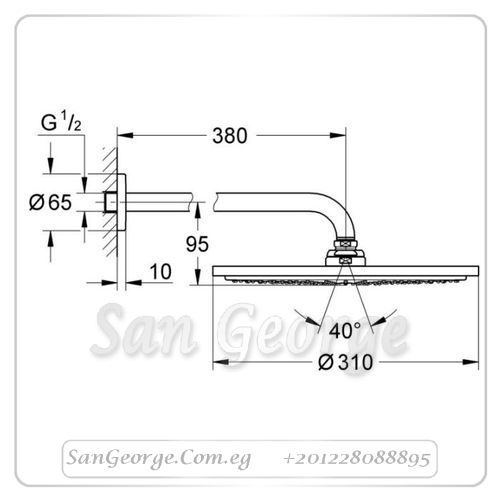 راين شاور طاسة دش بماسوره هارد جرافيتي Gr- 26066A00 جروهي Grohe