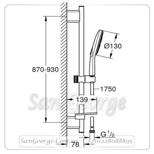 راين شاور مسطرة دش سمارت اكتيف مربع ٣ نظام ٦٠ سم كروم Gr- 26587000 جروهي Grohe