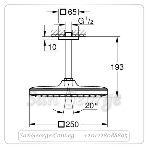 تمبستا طاسة دش ۲٥ سم مربعه كروم Gr- 26688000 جروهي Grohe