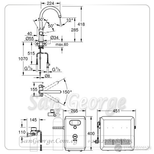 بلو بروفيشنال خلاط مطبخ كروم Gr- 31323002 جروهي Grohe