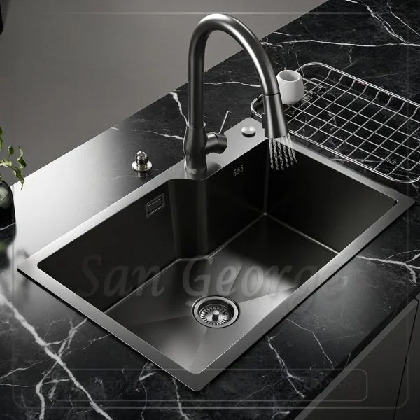حوض مطبخ ستانلس ستيل اسود نانو 60×45 سم بالشبكة