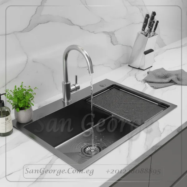 حوض مطبخ ستانلس ستيل نانو 60×45 سم بالشبكة