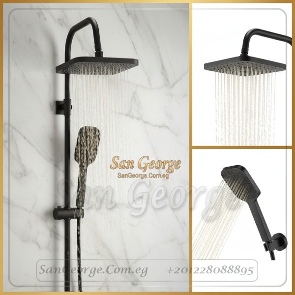 Shower 3 Square Rainfall & Handheld Column (Black)