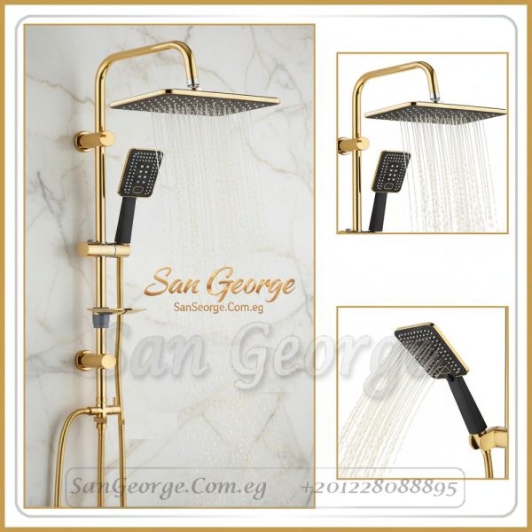 Shower 7 Square Rainfall & Handheld Column (Gold)