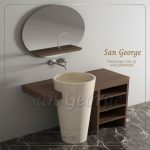 وحدة  خشب مع حوض رخام قطعه واحده على الارض  من San George Design