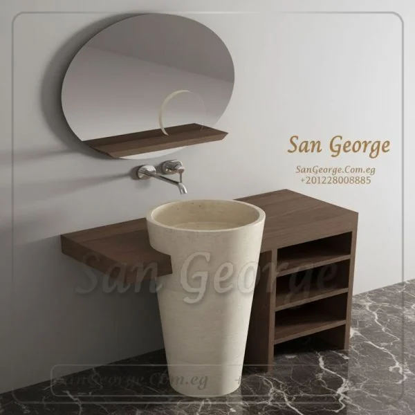 وحدة  خشب مع حوض رخام قطعه واحده على الارض  من San George Design