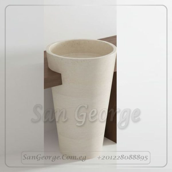 وحدة  خشب مع حوض رخام قطعه واحده على الارض  من San George Design