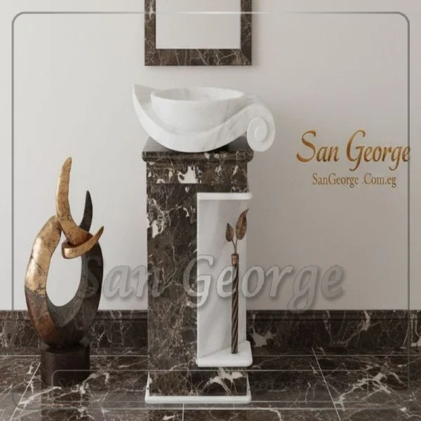 وحده حوض رخام طبيعي امبردوار × ابيض Hand Made من San George Design