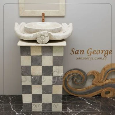 مغسله من الرخام رمادى × ابيض Hand Made من San George Design
