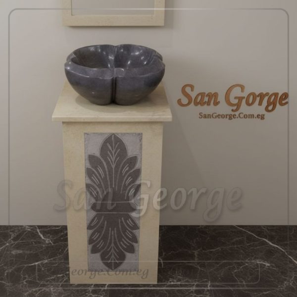 مغسله من ال رخام عمود بيج مزخرف اسود Hand Made من San George Design