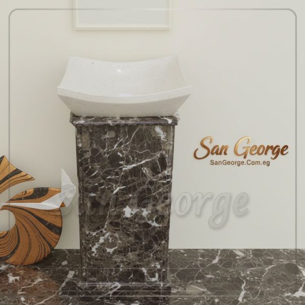 وحده حوض رخام طبيعي عمود امبرادور مزخرف ابيض Hand Made من San George Design