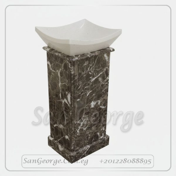 وحده حوض رخام طبيعي عمود امبرادور مزخرف ابيض Hand Made من San George Design