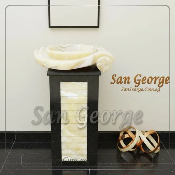 حوض رخام طبيعي الابستر × اسود Hand Made من San George Design