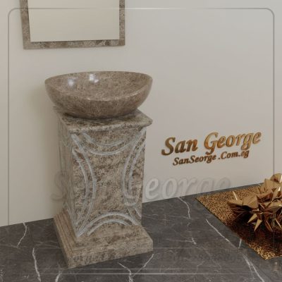 حوض حمام من الرخام بيج مزخرف Hand Made من San George Design