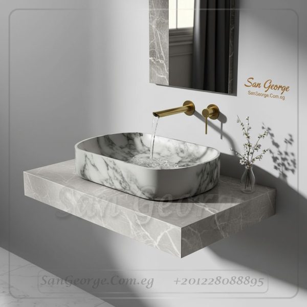 مغسلة رخام طبيعي رمادي مستورد X25تصميم فريد | San George Desin