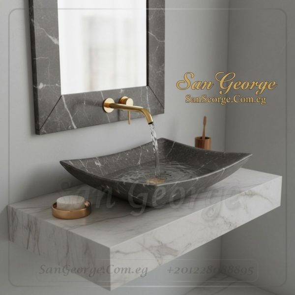 مغسلة رخام طبيعي اسود مستورد X38 تصميم فريد | San George Desin