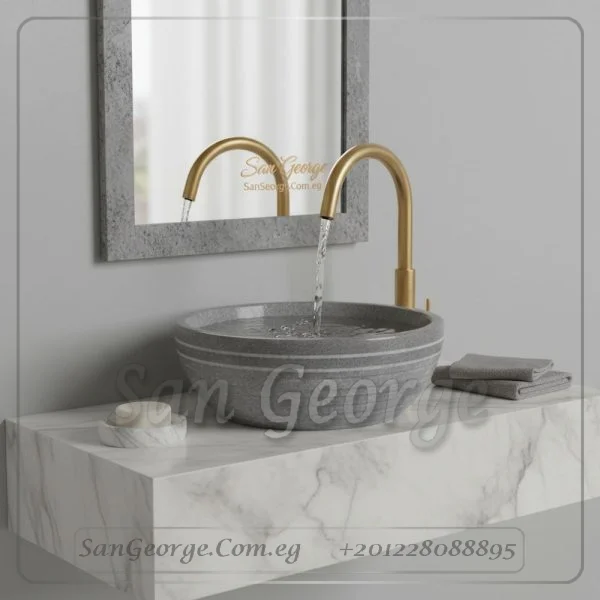 مغسلة رخام طبيعي اسود مستورد X36 تصميم فريد | San George Desin