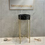 حوض رخام أسود مع ستاند متكامل بـ 4 جوانب ذهبية 40 سم | San George Design