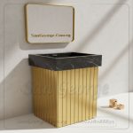 حوض جراند بوكس رخام إسباني أسود بحامل ستانلس ذهبي 90×60 | San George Design