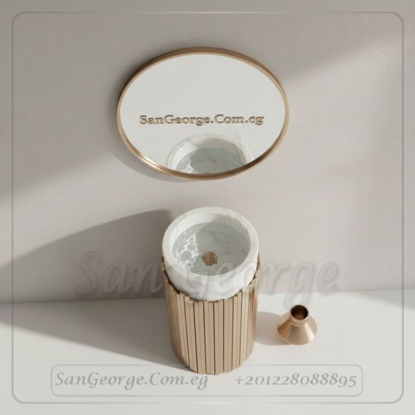وحدة كونسول رخام طبيعي وحلقة ستانلس ذهبية 90×40 | San George Design