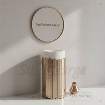 وحدة كونسول رخام طبيعي وحلقة ستانلس ذهبية 90×40 | San George Design
