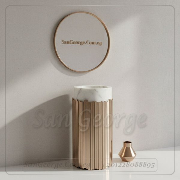 وحدة كونسول رخام طبيعي وحلقة ستانلس ذهبية 90×40 | San George Design