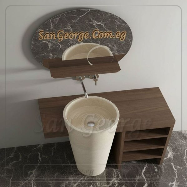 وحدة  خشب مع حوض رخام قطعه واحده على الارض  من San George Design