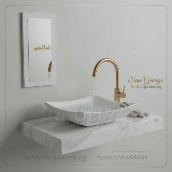 مغسلة رخام طبيعي اسود مستورد X35 تصميم فريد | San George Desin