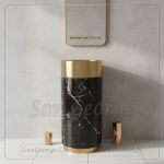 حوض سوليد بلوك رخام أسود وحلة ذهبية 40 | San George Design