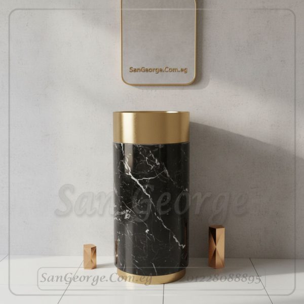 حوض سوليد بلوك رخام أسود وحلة ذهبية 40 | San George Design