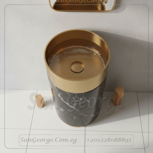 حوض سوليد بلوك رخام أسود وحلة ذهبية 40 | San George Design