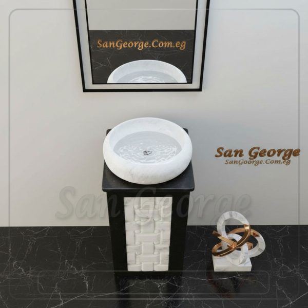 وحده حوض رخام طبيعي اسود × ابيض Hand Made من San George Design