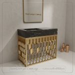 حوض رخام أسود بحامل مستطيل نقشة قشر السمك "دارك ستايل" 50×100 | San George Design