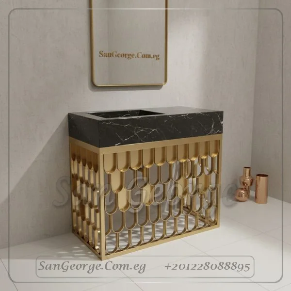 حوض رخام أسود بحامل مستطيل نقشة قشر السمك "دارك ستايل" 50×100 | San George Design