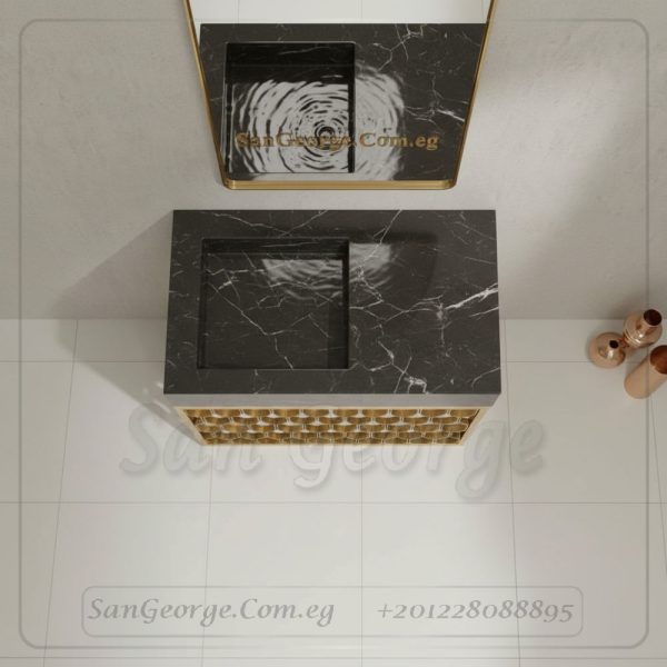 حوض رخام أسود بحامل مستطيل نقشة قشر السمك "دارك ستايل" 50×100 | San George Design